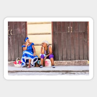 Cuban Women Smoking And Chatting On Havana Streets Sticker